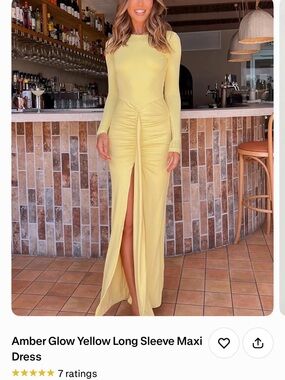 Beginning Boutique Lemon Long-Sleeve Ruched Maxi Dress